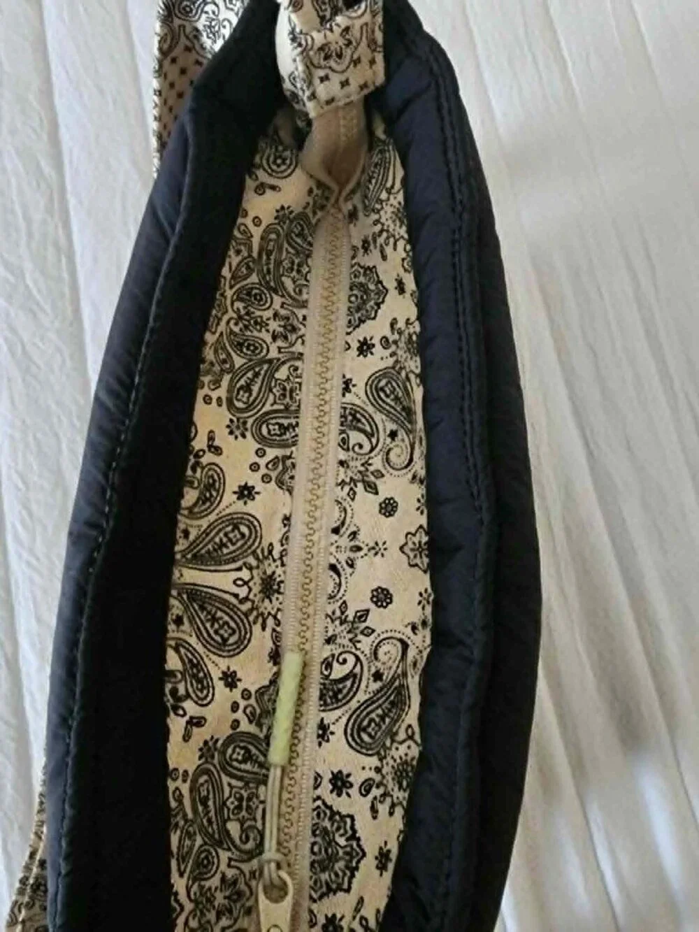 Niche Street Quilted Puffer Crossbody Bag Black Paisley Print